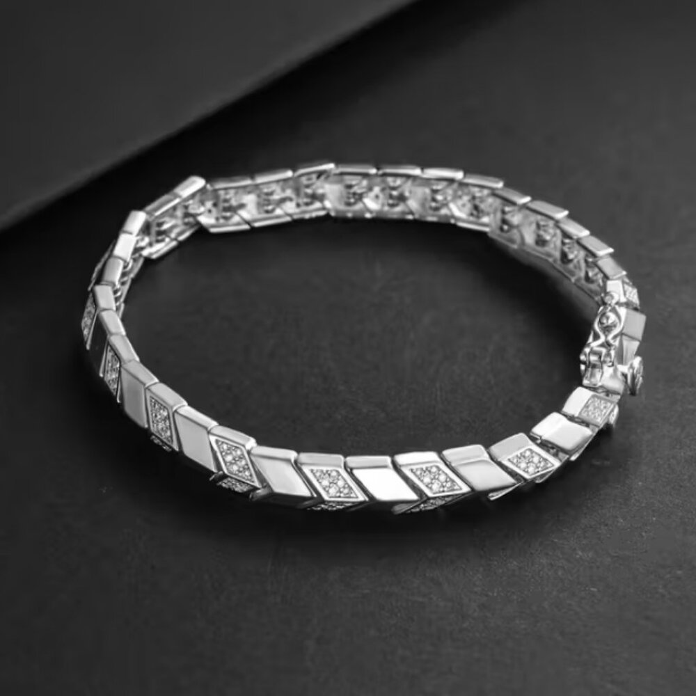 925 Sterling Silver 8" Mens 2ct Diamond Tennis Bracelet Guys New 8 inch Jewelry